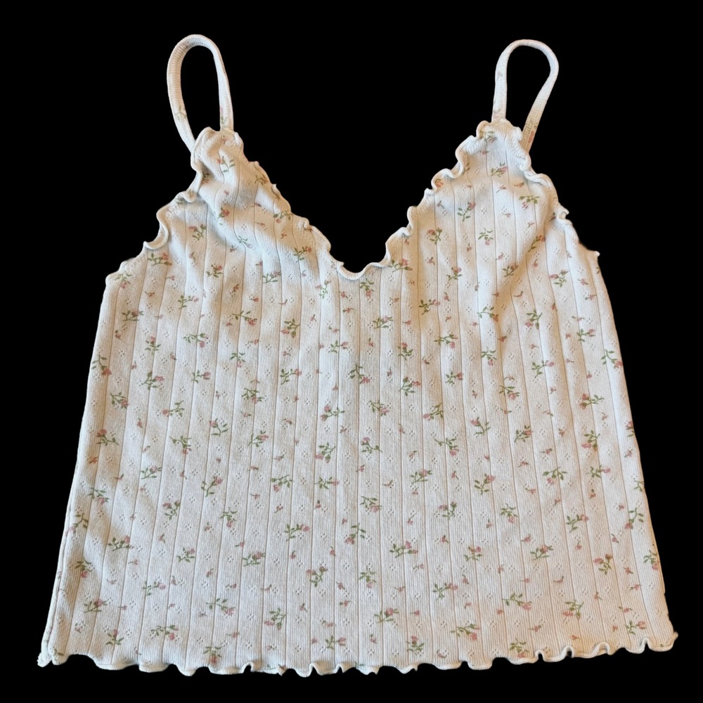 Brandy‎ Melville Made in Italy Floral Ribbed Lettuce Hem Cami Tank One Size Knit